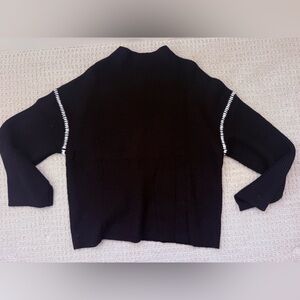 Chic Black Turtleneck Sweater with White Stripes